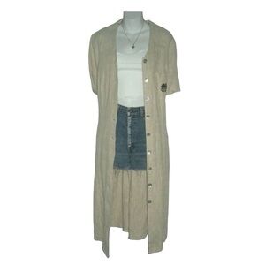 Vintage 80's Positive Influence Dress Linen Duster Tribal Boho Grandmother Plus